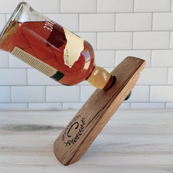 Barrel Stave Balancing Wine Bottle Holder