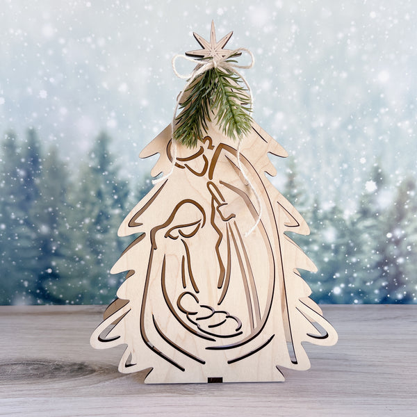 Wooden Nativity Scene Lantern