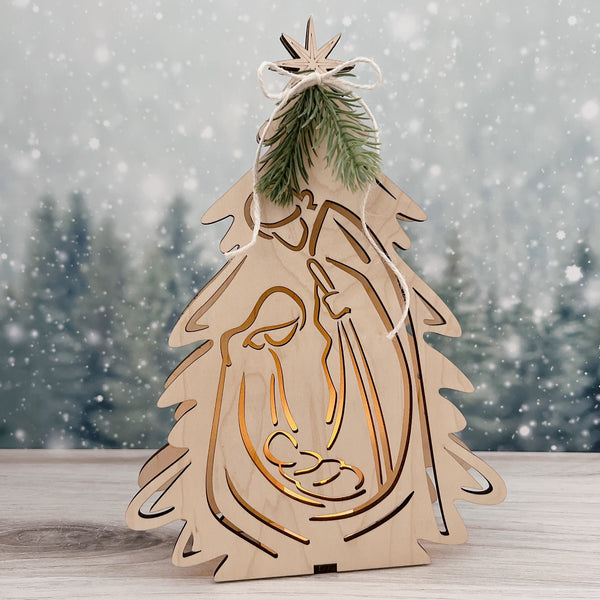 Wooden Nativity Scene Lantern