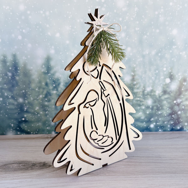 Wooden Nativity Scene Lantern