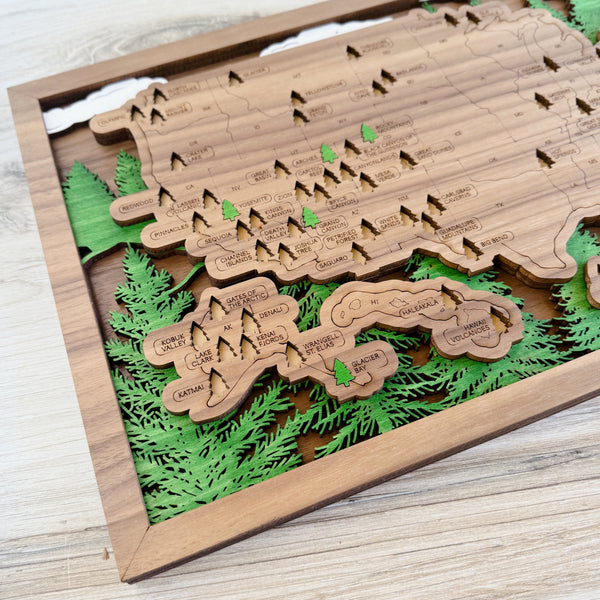National Parks Travel Map - Trees Background