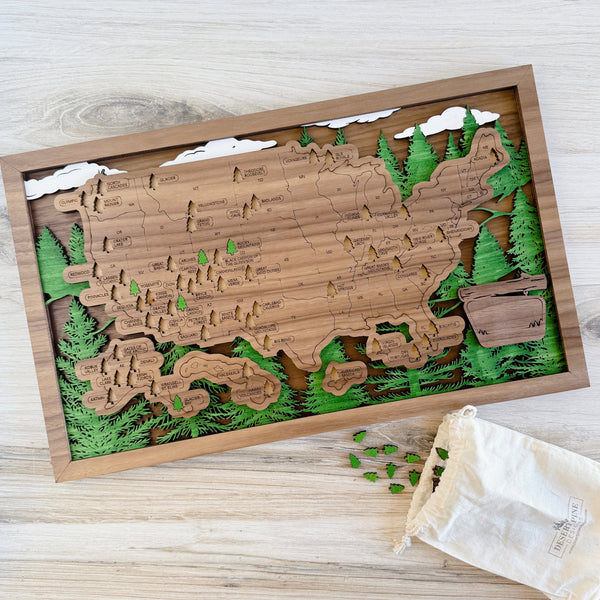 National Parks Travel Map - Trees Background