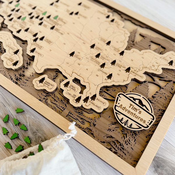 National Parks Travel Map - Trees Background