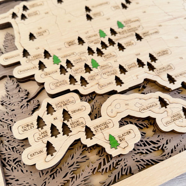National Parks Travel Map - Trees Background