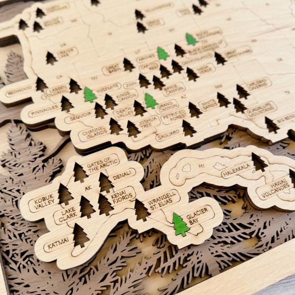National Parks Travel Map - Trees Background