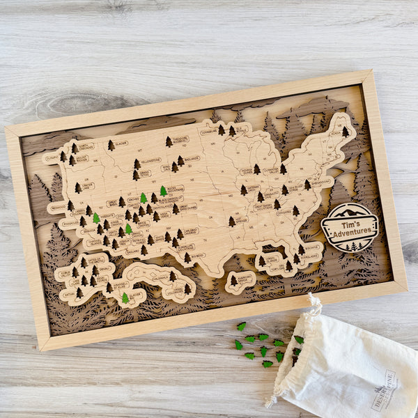 National Parks Travel Map - Trees Background