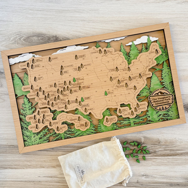 National Parks Travel Map - Trees Background