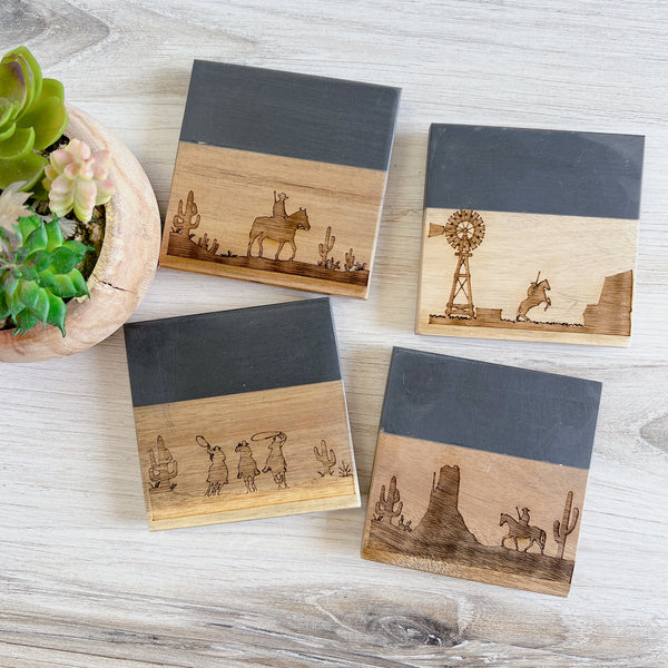 Western Scene Laser Engraved Coasters