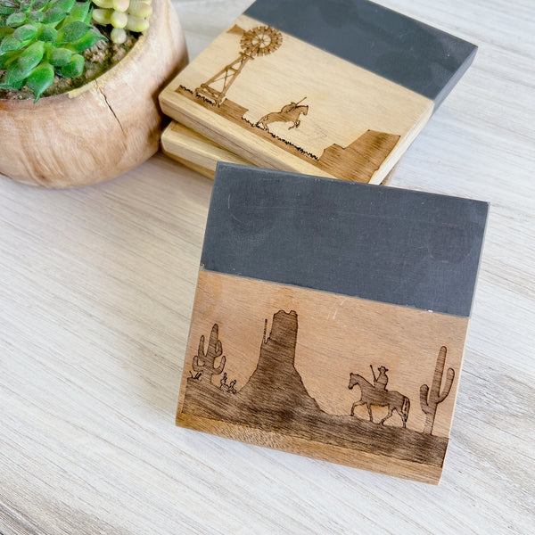 Western Scene Laser Engraved Coasters
