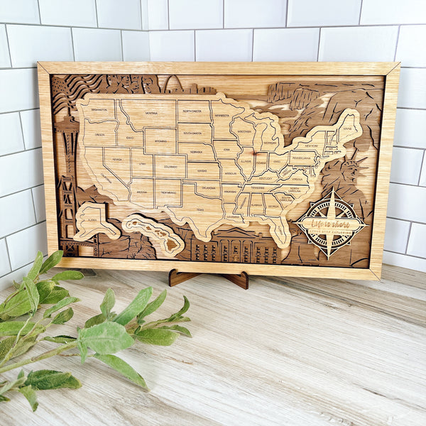 United States Travel Map - Landmarks Background