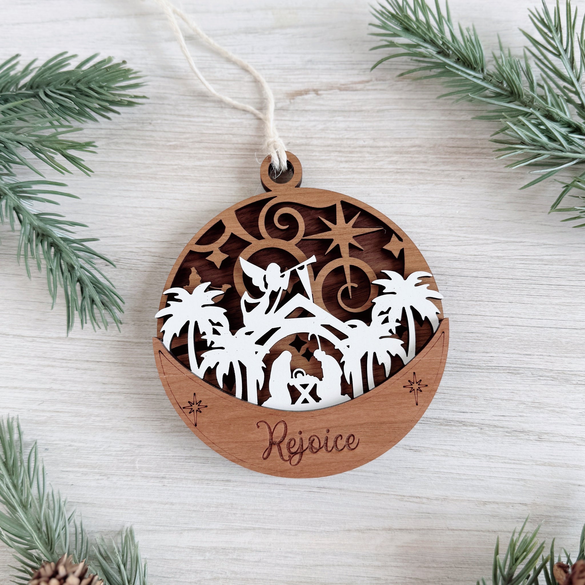 Rejoice Layered Nativity Ornament