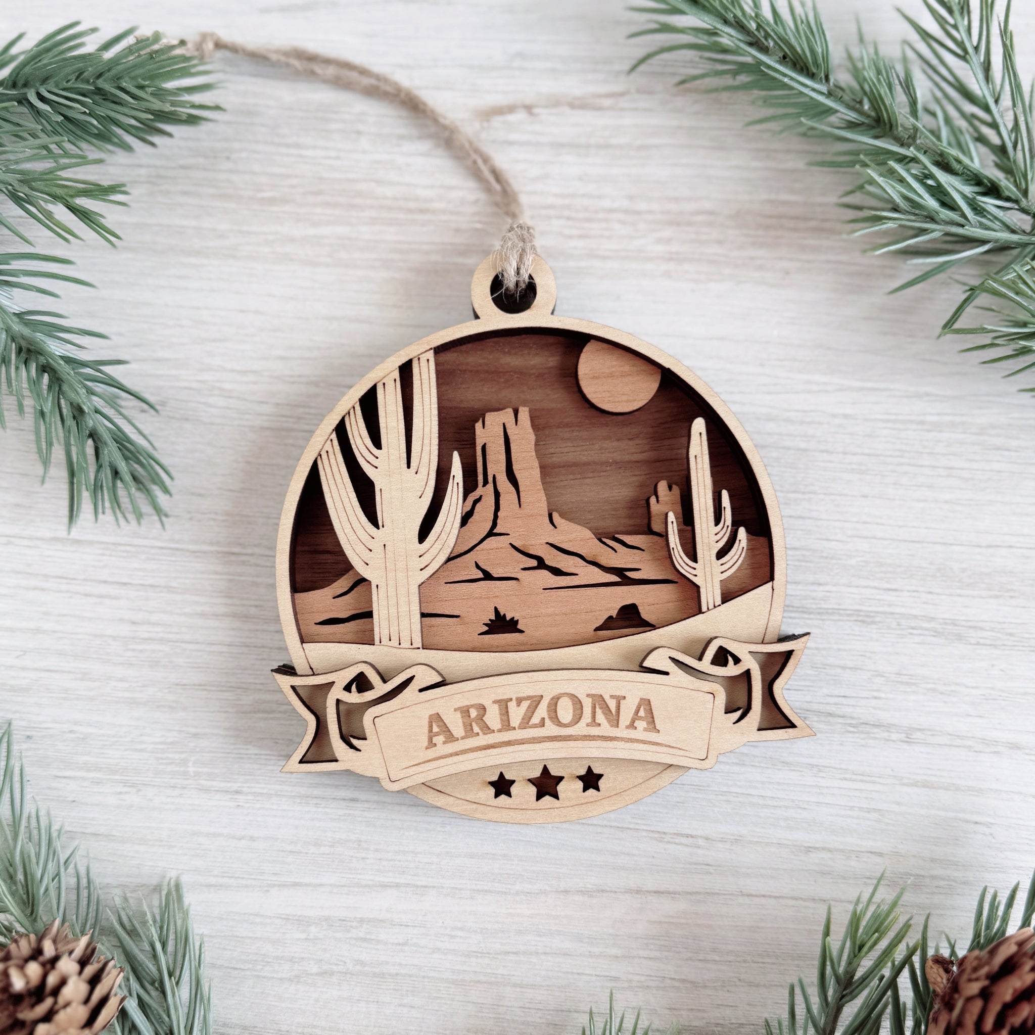 Discover America State Ornaments – Laser Cut Layered State Keepsakes