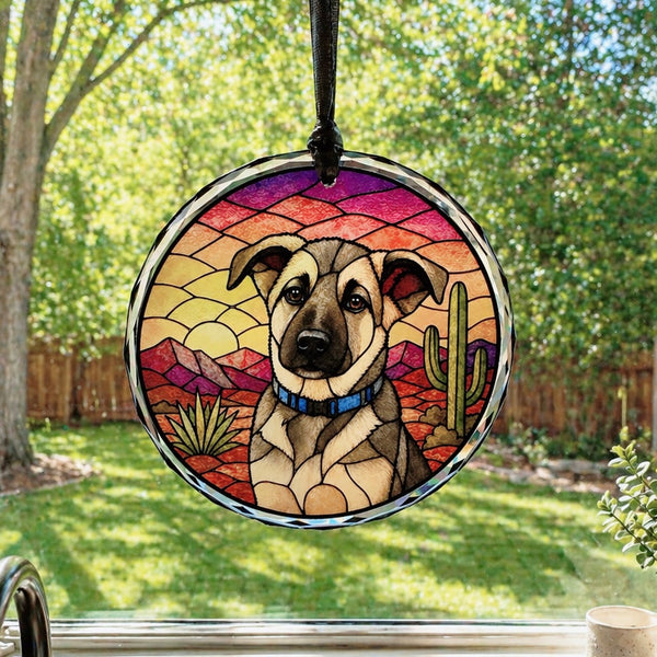 Custom Pet Portrait Stained Glass Sun Catcher | UV Printed Glass Ornament | Personalized Pet Keepsake