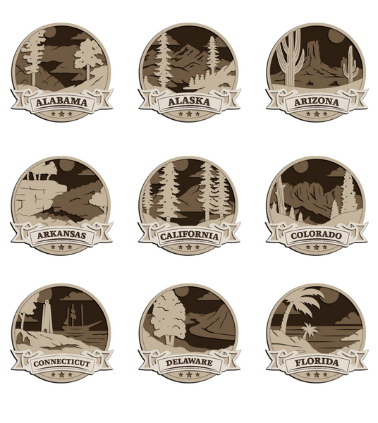 Discover America State Ornaments – Laser Cut Layered State Keepsakes