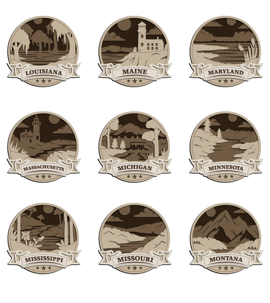 Discover America State Ornaments – Laser Cut Layered State Keepsakes